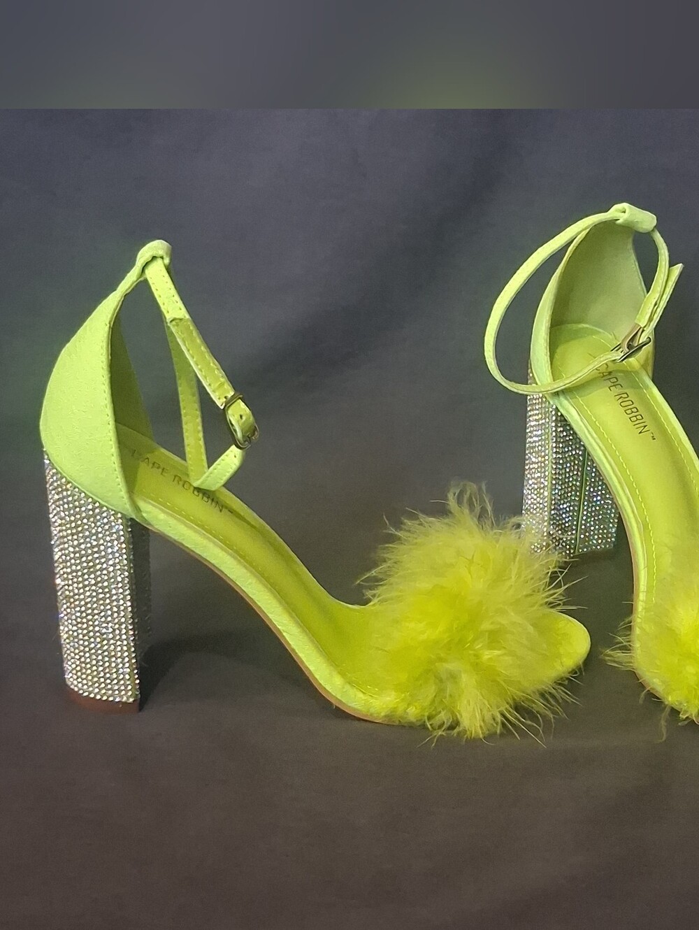 Cape Robbin Neon Yellow Feather Block Heel Sandals